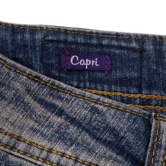 Vigoss Capri Jeans Juniors 7 Low Rise Distressed Cuffed Blue Denim Stretch 32x19 - Picture 8 of 12